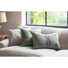 nkuku Ekta Embroidered Linen Cushion Cover - Textiles - Sage Green - 50 x 50 cm
