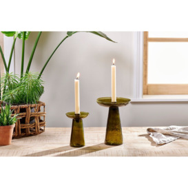 Nkuku Avyn Recylcled Glass Candle Holder - Candles Holders & Lanterns - Forest Green - Small