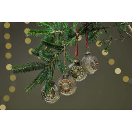 Nkuku Abitha Baubles Set Of 4 - Christmas Decorations - Antique Gold/Grey