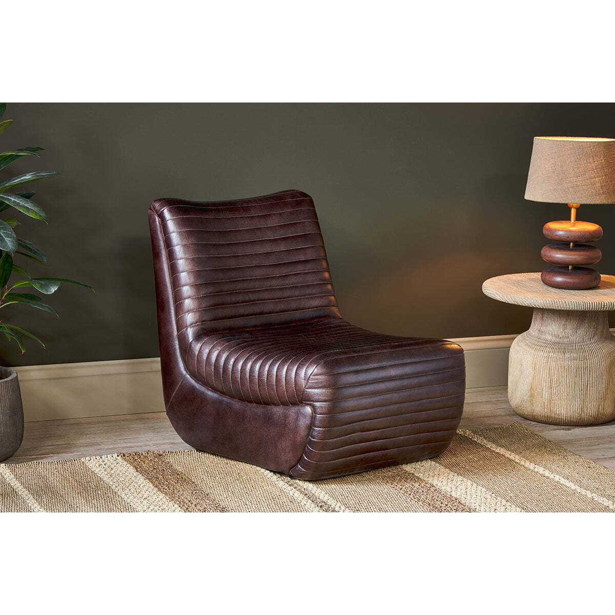 nkuku Navya Ribbed Leather Dining Chair - Dining Chairs Stools & Benches - Dark Brown
