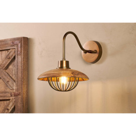 nkuku Chakai Mango Wood Wall Lamp - Lights - Natural/Antique Brass