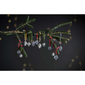 nkuku Dew Drop Baubles Set Of 12 - Christmas Decorations - Silver/Clear