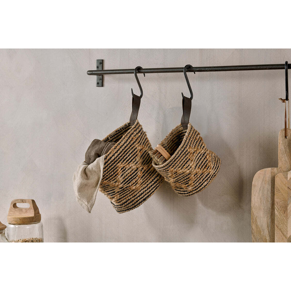 Nkuku Mannu Cotton & Hemp Wall Hung Basket - Storage & Hanging Accessories - Natural/Black - Small