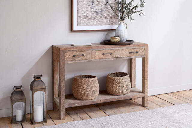 nkuku Ibo Reclaimed Wood 3 Drawer Console Table - Tables - One Size - Natural
