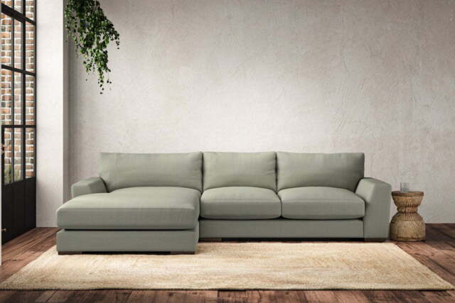 nkuku Guddu Left Hand Chaise Sofa - Make To Order - Medium - Recycled Cotton Seaspray