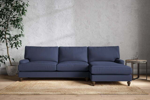 nkuku Marri Right Hand Chaise Sofa - Make To Order - Grand - Recycled Cotton Navy