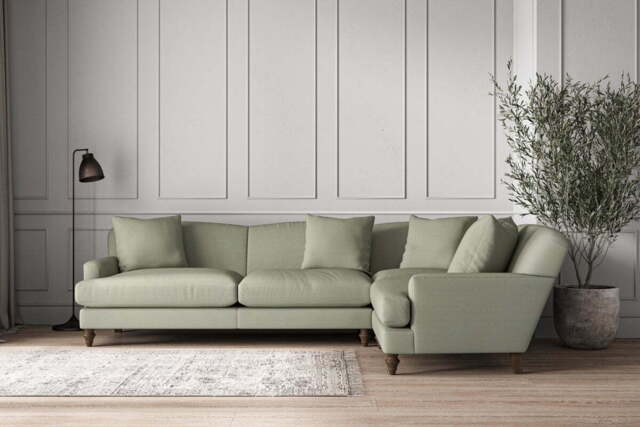 nkuku Deni Right Hand Corner Sofa - Make To Order - Grand - Recycled Cotton Seaspray
