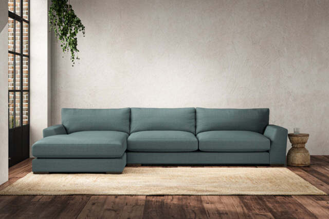 nkuku Guddu Left Hand Chaise Sofa - Make To Order - Grand - Recycled Cotton Airforce