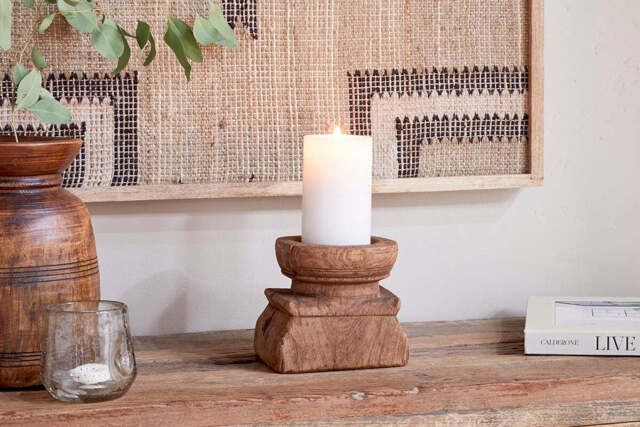 nkuku Thoko Reclaimed Square Candlestick - Candles Holders & Lanterns - One Size - Dark Stain