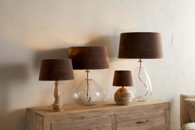 nkuku Mendai Velvet & Linen Lampshade - Shades - Large - Mocha