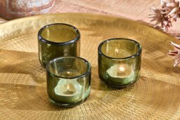 nkuku Irda Glass Small Tealight Set Of 3 - Candles Holders & Lanterns - Dark Emerald - Small ()