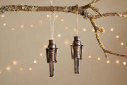 nkuku Imay Nutcracker Baubles Set Of 2 - Christmas Decorations - Antique Brass