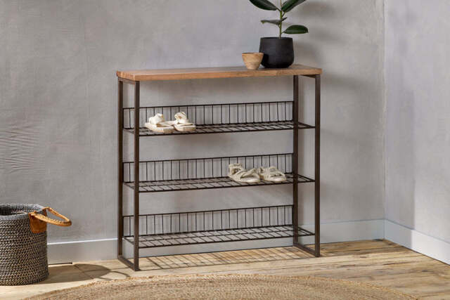 nkuku Kiyoma Iron & Wood Tall Standing Shelves - Storage Furniture - One Size - Natural