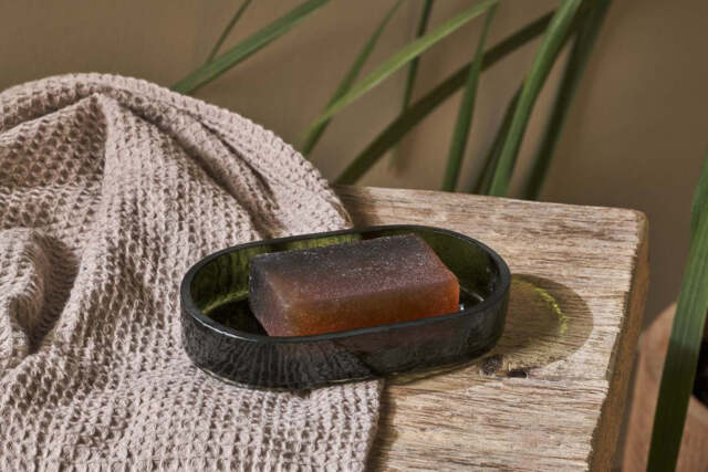 nkuku Ilcoso Recycled Hammered Glass Soap Dish - Bathroom - One Size - Green