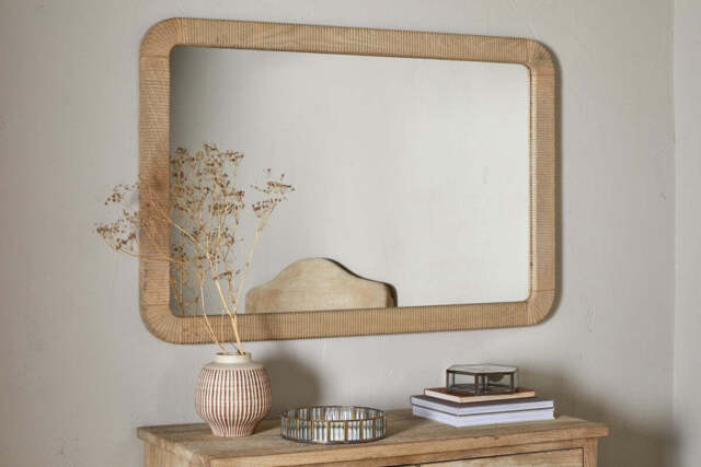 nkuku Vivan Rectangular Grooved Wood Mirror - Mirrors - One Size - Natural