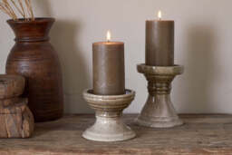 nkuku Cabra Reactive Glaze Candle Holder - Candles Holders & Lanterns - Large - Olive & Natural