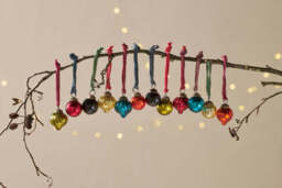 nkuku Dew Drop Baubles Set Of 12 - Christmas Decorations - Mixed Antique - 3 cm (Diameter)