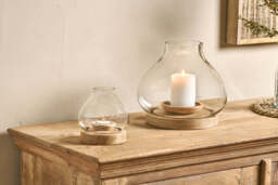 nkuku Naryla Mango Wood Lantern - Candles Holders & Lanterns - Large - Mango Wood & Glass