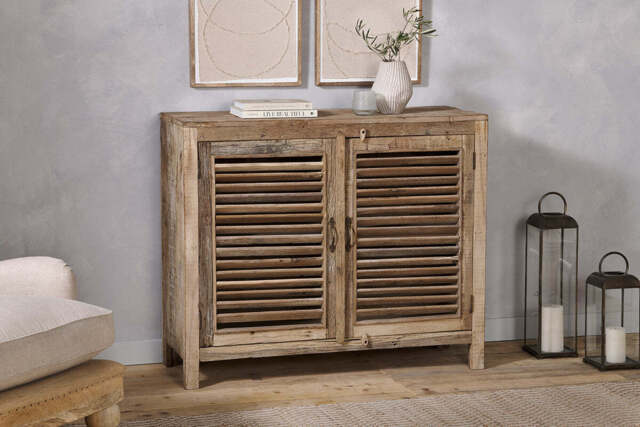 nkuku Ibo Reclaimed Wooden Slatted Sideboard - Storage Furniture - One Size - Natural
