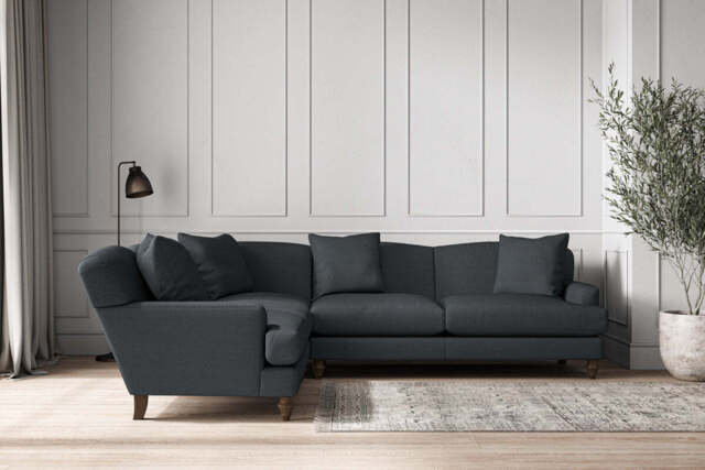 nkuku Deni Left Hand Corner Sofa - Make To Order - Super Grand - Recycled Cotton Thunder