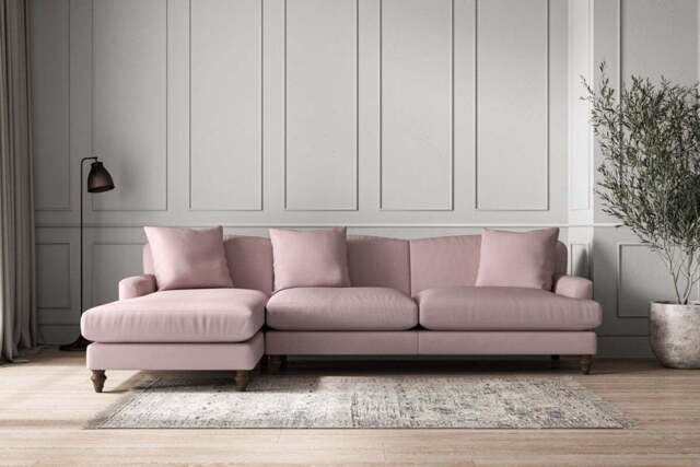 nkuku Deni Left Hand Chaise Sofa - Make To Order - Grand - Recycled Cotton Lavender