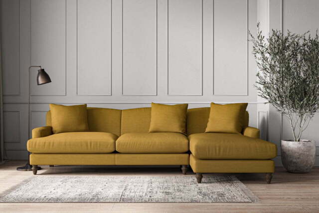 nkuku Deni Right Hand Chaise Sofa - Make To Order - Grand - Recycled Cotton Ochre