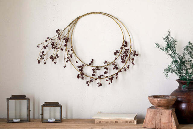 nkuku Tanu Layered Mango Wood Beaded Wreath - Christmas Decorations - One Size - Brass & Ruby