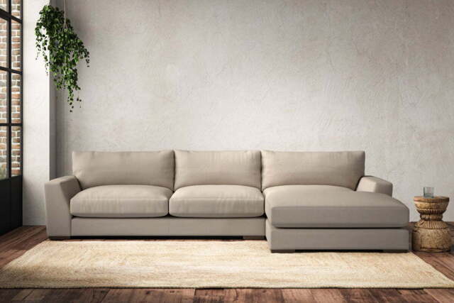 nkuku Guddu Large Right Hand Chaise Sofa - Make To Order - Recycled Cotton Stone - No Colour