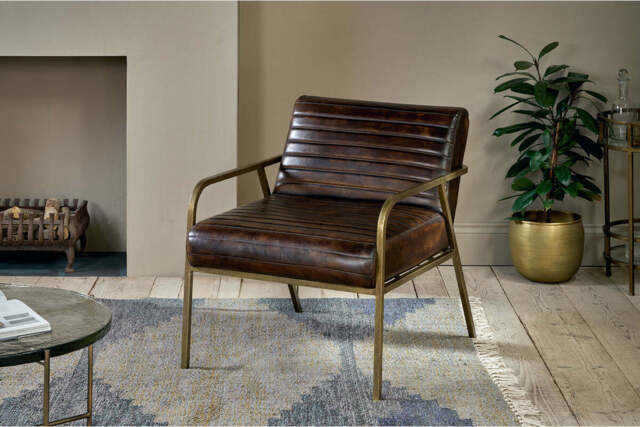 nkuku Mirai Ribbed Leather Armchair - Seating - One Size - Chocolate Brown