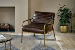 nkuku Mirai Ribbed Leather Armchair - Seating - One Size - Chocolate Brown