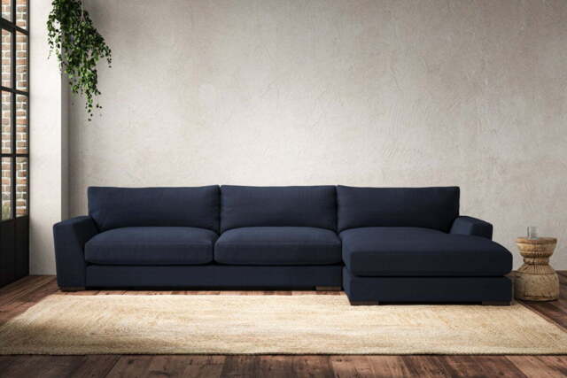 nkuku Guddu Right Hand Chaise Sofa - Make To Order - Grand - Brera Linen Indigo
