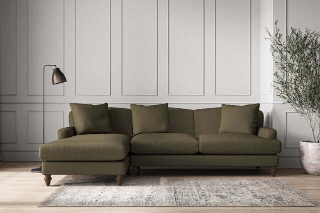 nkuku Deni Left Hand Chaise Sofa - Make To Order - Large - Recycled Cotton Fatigue