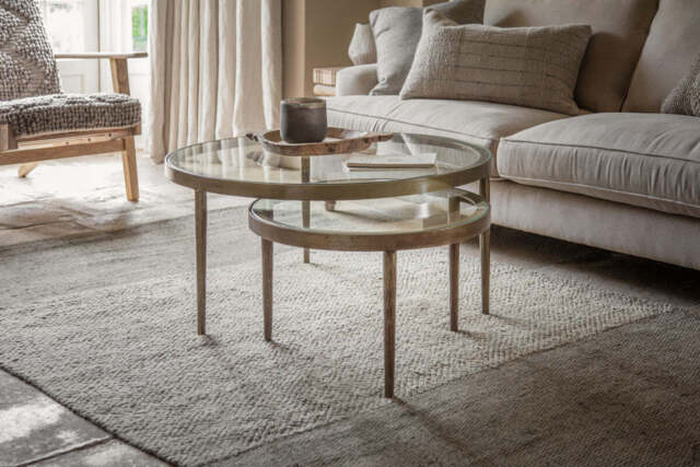 nkuku Jiya Iron & Glass Nested Coffee Tables Set Of 2 - Tables - Brass