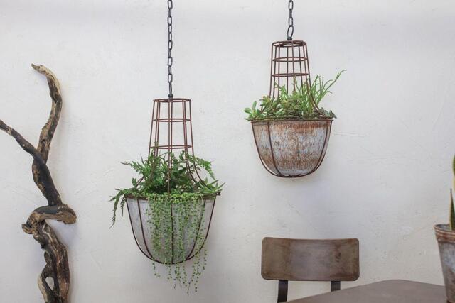 nkuku Abari Caged Hanging Planter - Vases & Planters - Small - Aged Zinc