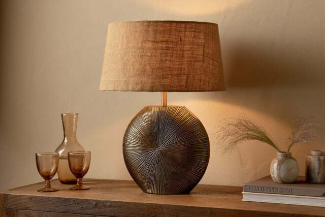 nkuku Ramvas Etched Table Lamp - Lamps - One Size - Antique Brass