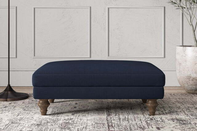 nkuku Deni Dining Footstool - Make To Order - Medium - Brera Linen Indigo
