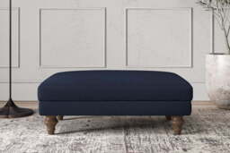 nkuku Deni Dining Footstool - Make To Order - Medium - Brera Linen Indigo
