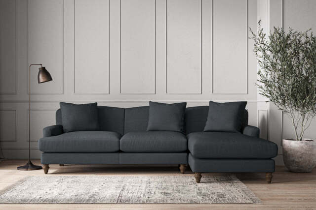 nkuku Deni Right Hand Chaise Sofa - Make To Order - Large - Recycled Cotton Thunder