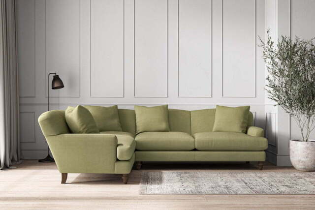 nkuku Deni Large Left Hand Corner Sofa - Make To Order - Brera Linen Sage - No Colour