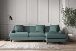 nkuku Deni Large Right Hand Chaise Sofa - Make To Order - Recycled Cotton Teal - Recycled Cotton Airforce