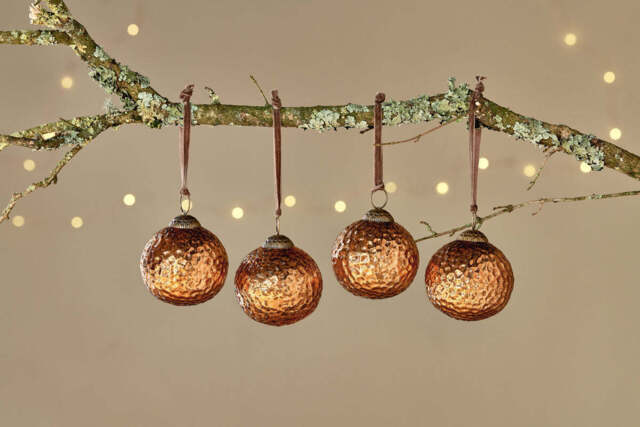 nkuku Narangi Baubles Set Of 4 - Christmas Decorations - Copper