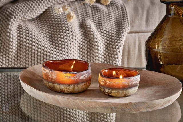 nkuku Janka Tealight Holders Set Of 2 - Candles Holders & Lanterns - Dark Amber