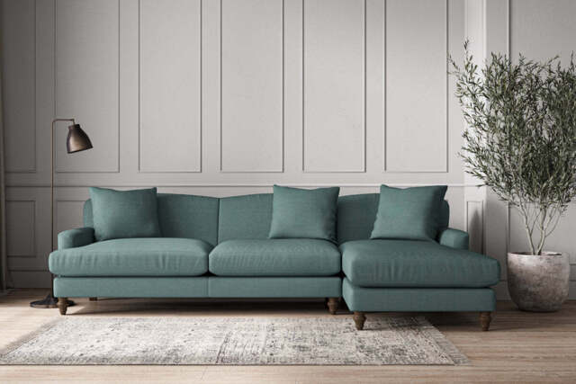 nkuku Deni Right Hand Chaise Sofa - Make To Order - Grand - Recycled Cotton Airforce