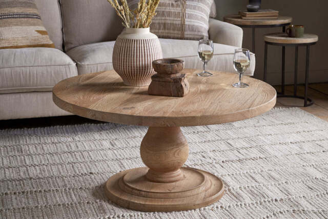 nkuku Laya Round Carved Coffee Table - Tables - One Size - Natural