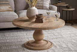 nkuku Laya Round Carved Coffee Table - Tables - One Size - Natural