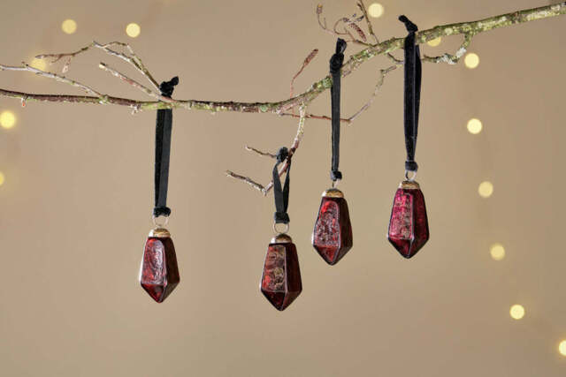 nkuku Ratnam Baubles Set Of 4 - Christmas Decorations - Ruby