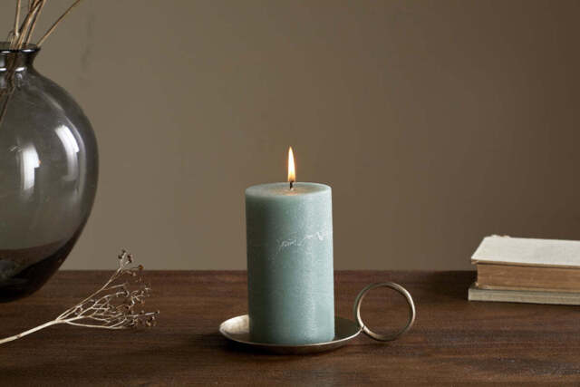 nkuku Rustic Soy Blend Pillar Candle - Candles & Home Fragrance - Sage Green - Small 15 x 8 cm