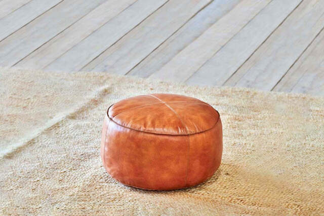 nkuku Nadu Leather Pouf - Seating - One Size - Tan