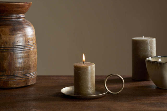 nkuku Rustic Soy Blend Mini Pillar Candle - Candles & Home Fragrance - Olive - Mini 8 x 7 cm