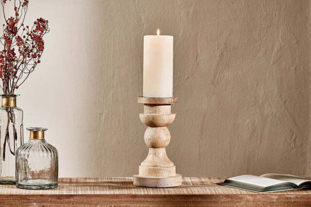 nkuku Kibibi Candle Stick - Candles Holders & Lanterns - One Size - Natural Mango Wood